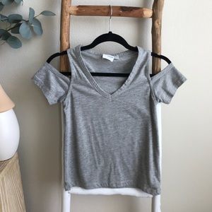 ASOS PETITE V-Neck T-Shirt Cold Shoulder Gray Marl